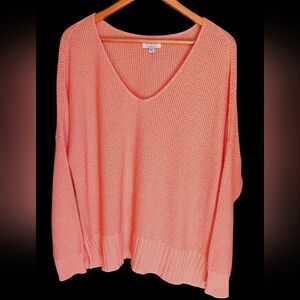 Lucky Brand Coral V-Neck Slouched Shoulder Sweater Sz XL